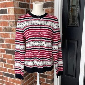 Talbots Wool Blend Cardigan Fair Isle Striped Button‎ Up Women's Sweater large